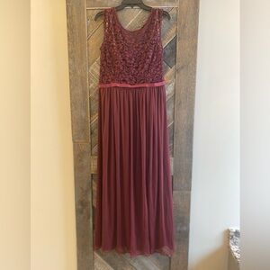 David's Bridal Wine Lace Maxi Bridesmaid Dress